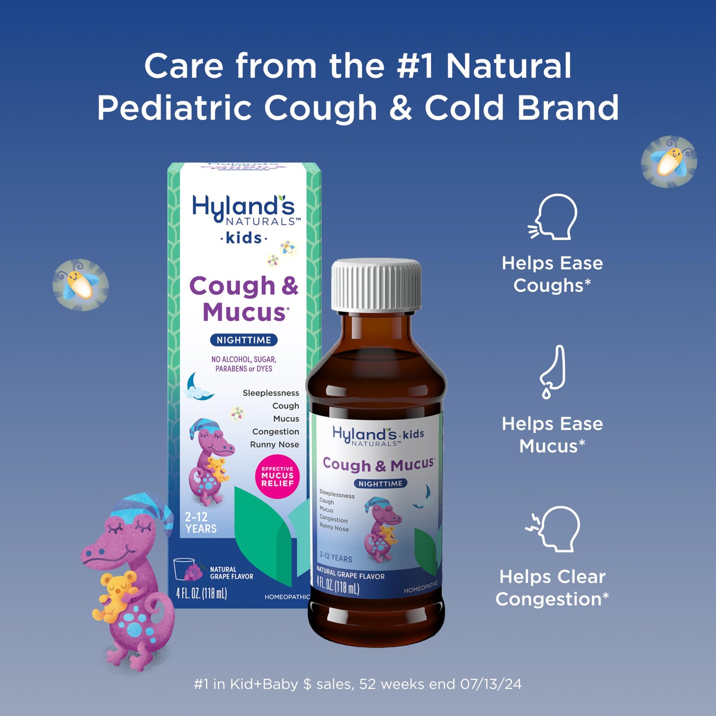 Hyland's Kids Nighttime Organic Cough Syrup and Immune Support with Agave, Elderberry and Pomegranate, Soothes Cough, and Supports Immunity, 4 Fl. Oz.