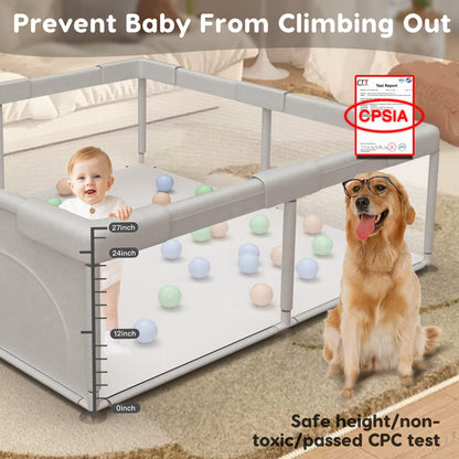 Baby Playpen 50x50 Inch, Play Pens for Babies and Toddlers Baby Fence Baby Play Yards for Indoor & Outdoor with Breathable Mesh Anti-Fall Playpen
