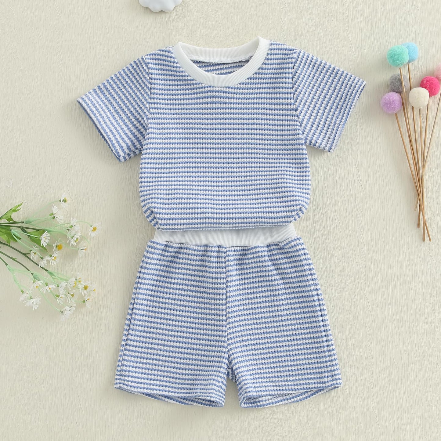 VISGOGO Baby Boy Girls Toddler Summer Outfit Striped T-shirt Toddler Boy Summer Clothes 6 12 18 Months 2 3 4 5 T Short Set