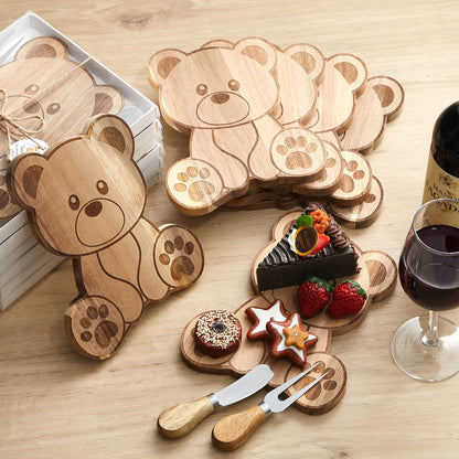 1 Set Baby Shower Party Favors Bear Shaped Cheese Board Set, Include Small Wood Cutting Charcuterie Boards with Knives and Forks Gift Box for Wedding Bridal Shower Birthday (Acacia Color)