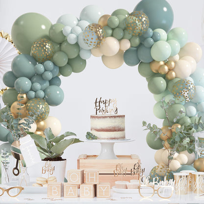 Amandir 173Pcs Pink Blue Green Balloon Arch Garland Kit, Dusty Baby Pink Mauve Pastel Mist Haze Green Blue Gold Confetti Balloons for Baby Shower Gender Reveal Wildflower Birthday Party Decorations