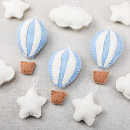 Poen 10 Pcs Star Hot Air Balloon and Cloud Nursery Decor Western Wall Decor for Bedroom Mini Felt Clouds Stars Hot Air Balloon Nursery Felt Wall for Kids Baby Bedroom(Khaki)