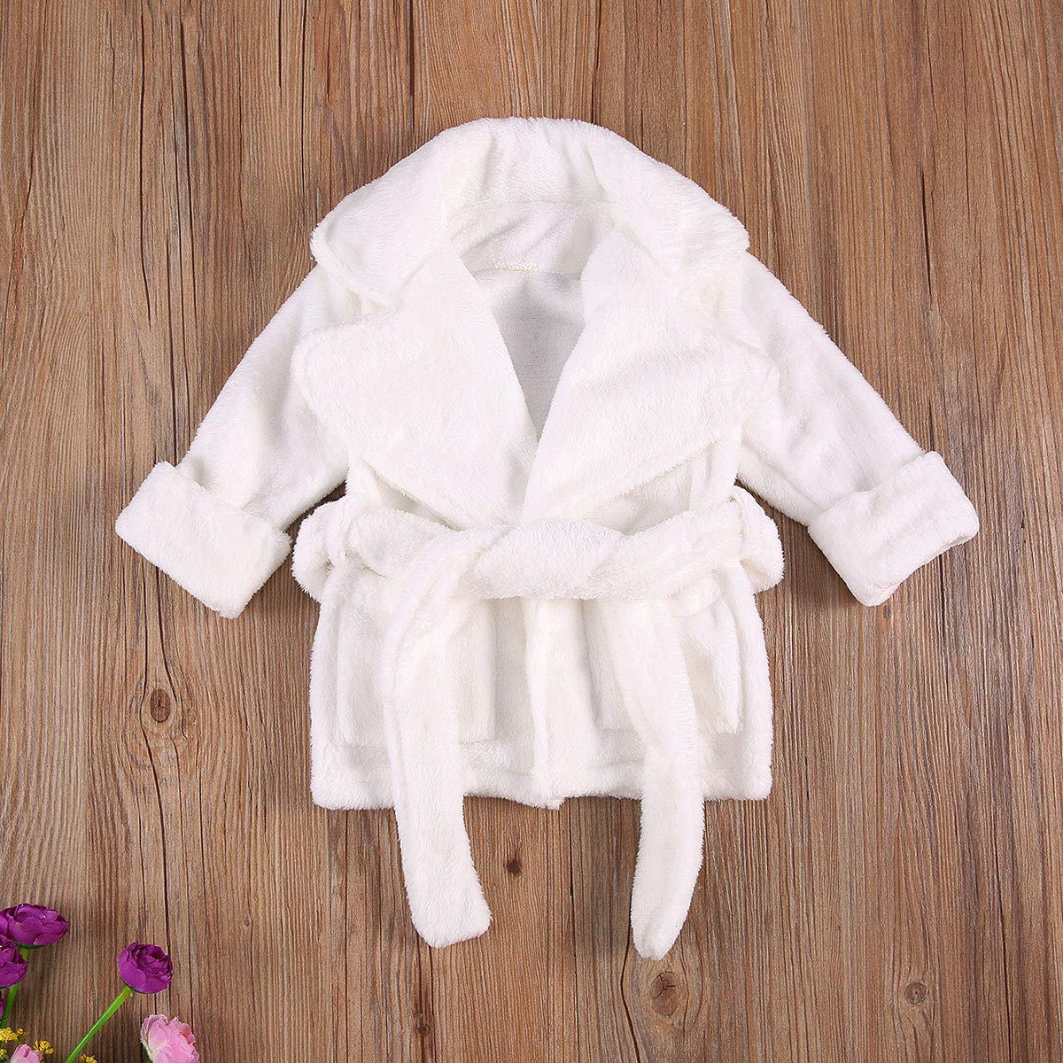 Qiylii Unisex Baby Plush Bathrobe Plain Kimono Gown Newborn Toddler Girls Boys Towel Robe Nightwear Clothes