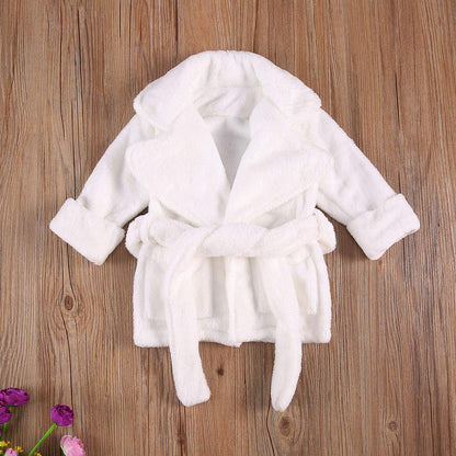 Qiylii Unisex Baby Plush Bathrobe Plain Kimono Gown Newborn Toddler Girls Boys Towel Robe Nightwear Clothes