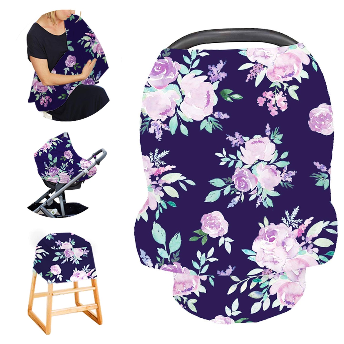 Nursing Cover Breastfeeding, Multi-use Baby CarSeat Cover Girls, Infant Stroller Car Seat Cover, Stretchy Carseat Canopy, Soft Breathable, Peony