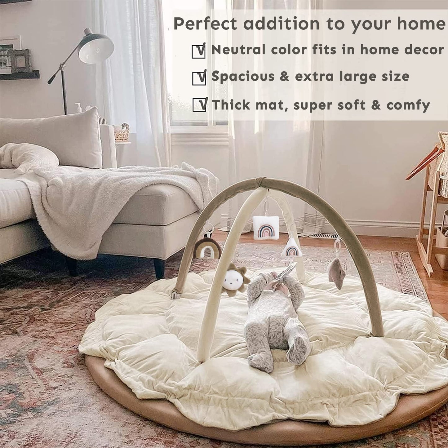 5-in-1 Thick & Plush Baby Play Gym, Baby Play Mats for Floor, Tummy Time Mat with 6 Toys, Cat Bed, Dog Bed, Convertible Stage-Based Developmental from Baby to Toddler, Ball Pit, Pet Cushion Cloudico