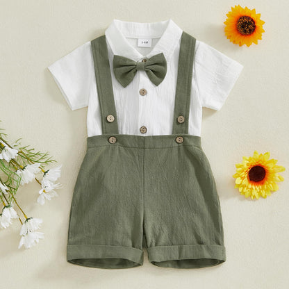 GOOCHEER Newborn Baby Boy Gentleman Outfit Suit Short Sleeve Bowtie Romper Jumpsuit Suspender Shorts Set Summer Dress Clothes