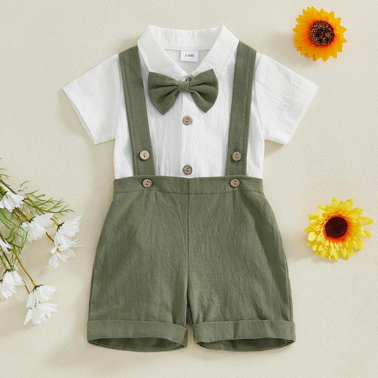 GOOCHEER Newborn Baby Boy Gentleman Outfit Suit Short Sleeve Bowtie Romper Jumpsuit Suspender Shorts Set Summer Dress Clothes