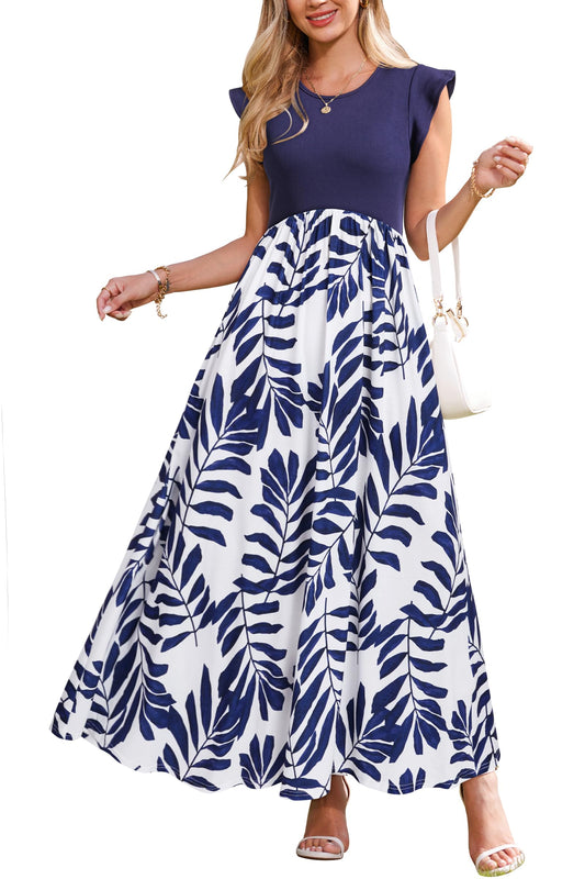OUGES Women 2025 Spring Summer Dresses Maternity Sleeveless Ribbed Fashion Casual Outfits Maxi Dress with Pockets