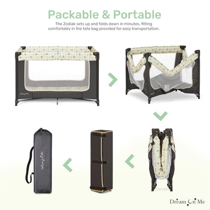 Dream On Me Zodiak Portable Playard in Navy, Lightweight, Packable and Easy Setup Baby Playard, Breathable Mesh Sides and Soft Fabric - Comes with a Removable Padded Mat
