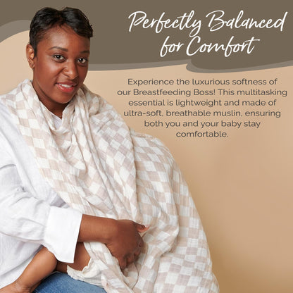 Itzy Ritzy Breastfeeding Boss Multi-Use Cover – A Nursing Cover, Swaddle, Car Seat Cover, Tummy Time Mat & Burp Cloth All in One – Made of Soft Muslin Fabric & Measures 47” x 47” (Taupe Stripe)