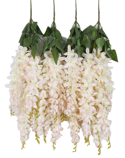 Duovlo Silk Wisteria Flower Artificial 2.13 Feet Hanging Wisteria Vine Fake Flower Bush String Home Party Wedding Decoration,Pack of 4 (Pink)