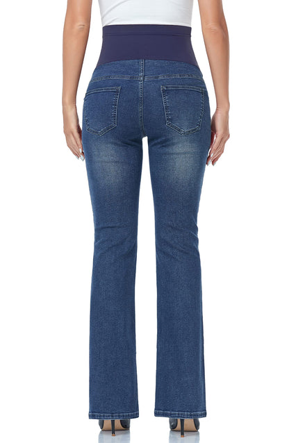 GLAMIX Women's Stretch Maternity Bootcut Jeans with Pockets Over The Belly Bell Bottoms Flare Denim Pants Pregnancy Clothes