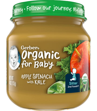 Gerber Purees Organic 2nd Foods Apple Wild Blueberry Baby Food Glass Jar (Pack of 6)