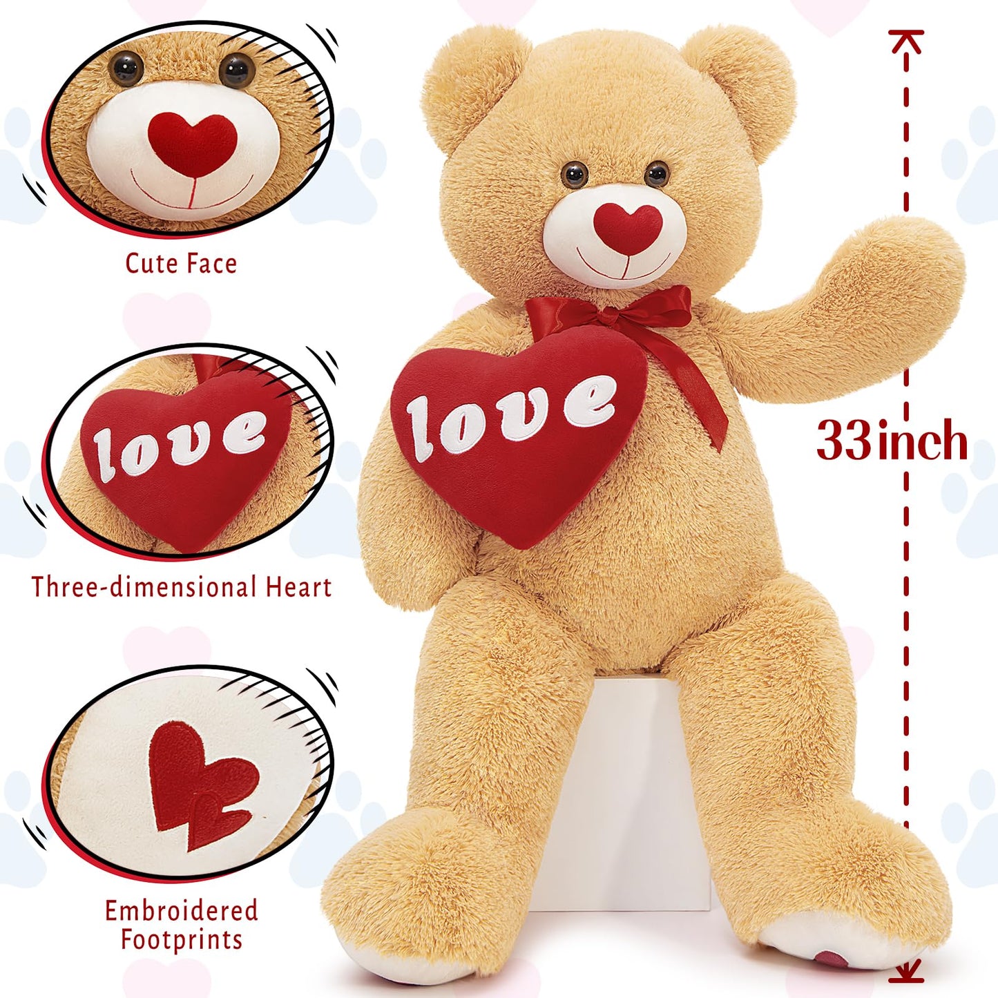 MorisMos Smile Giant Teddy Bear, 51inch Large Stuffed Bears with Big Footprints, Big Stuffed Animals Cuddly Plush Gifts for Girlfriends, Boyfriend, Dark Brown