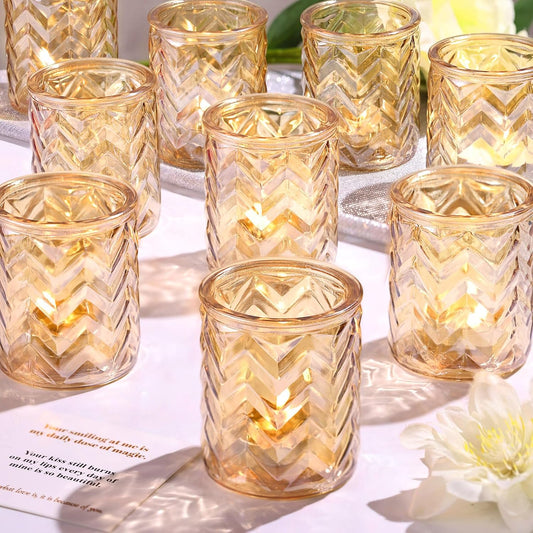 LAMORGIFT 12 PCS Blue Tealight Holders - Blue Votive Candle Holders for Wedding Party Decorations - Bulk for Wedding Reception, Bridal Shower, Baby Shower Party Decor