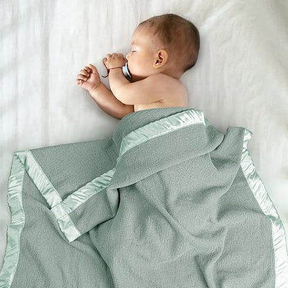 Swaddle Baby Blanket: Waffle Blanket with Satin Strim - Soft Breathable Toddler Blanket for Nursing Cover - Cotton Crib Blanket for Naptime（Cream）