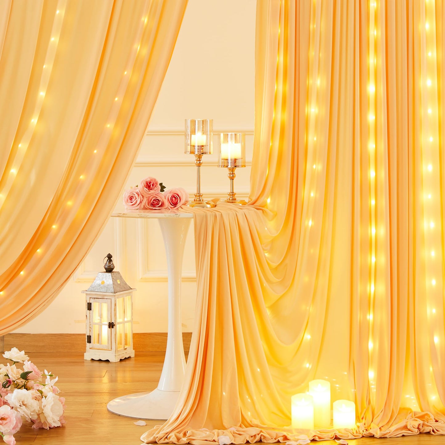 10x10ft Pink Backdrop Curtain with Lights String for Parties Wedding Wrinkle Free Soft Curtains Photo Backdrop Drapes for Girls Birthday Baby Shower Background Decorations 5x10ft, 2 Panels