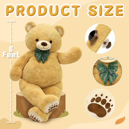 6ft Giant Teddy Bear Stuffed Animal, 72" Life Size Pink Teddy Bear Plush Toy, Cuddly Stuffed Bear Gift for Girlfriend, Wife, Kids at Birthday Valentine's Day, Christmas, Baby Shower Decor