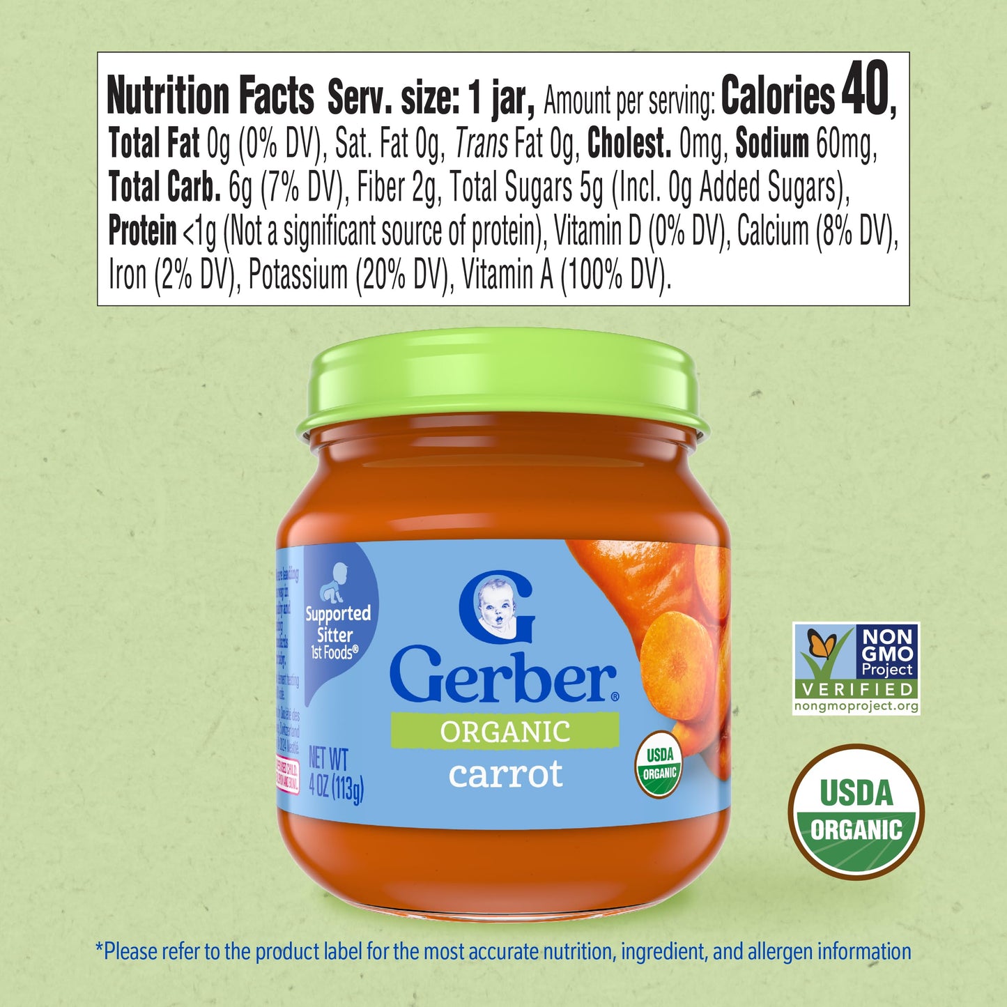 Gerber Stage 1 Baby Food, Organic Butternut Squash Jar, Baby Puree, Non-GMO, Vegetable, Puree Jars Glass, 10-pack