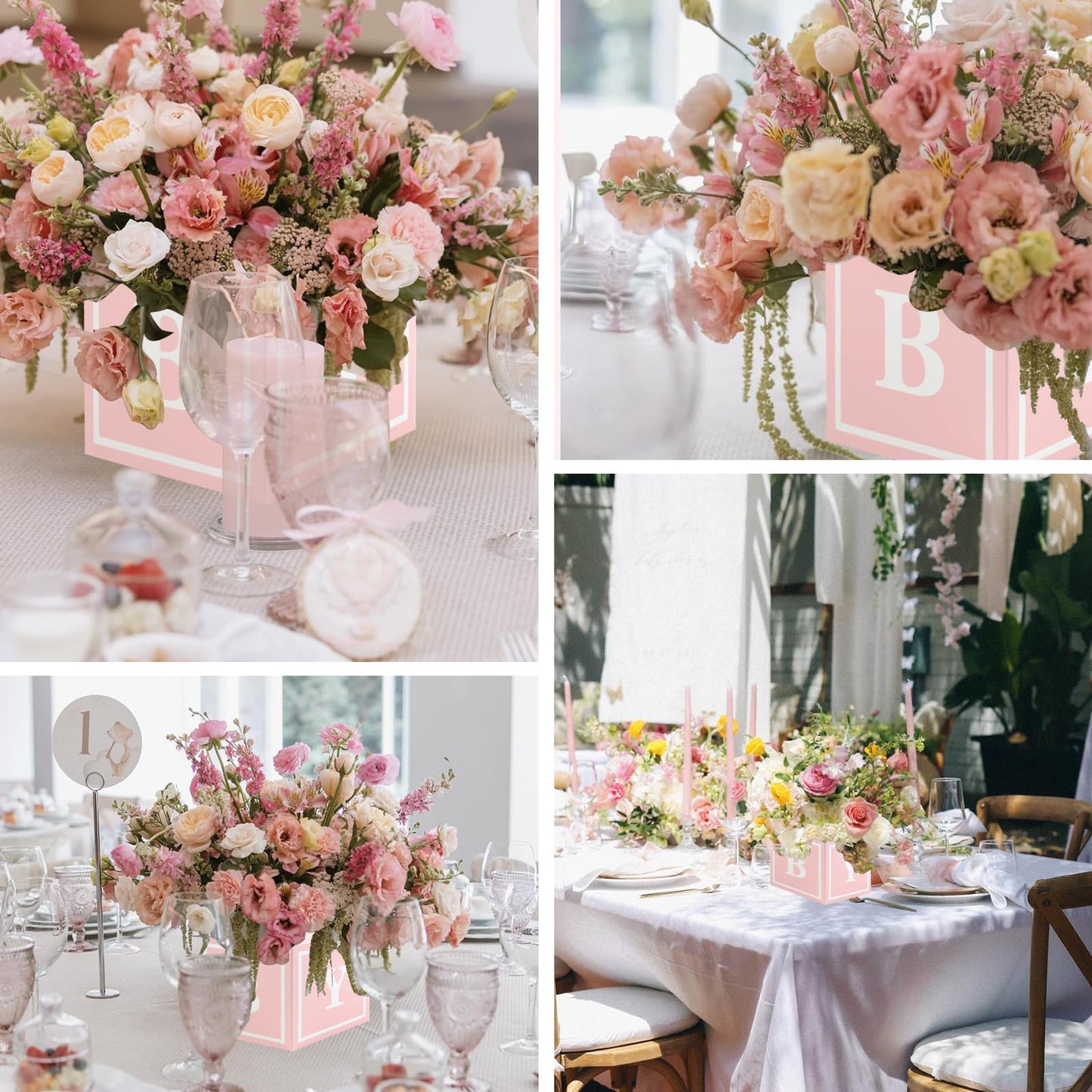 4 Pcs Baby Shower Flower Boxes Centerpieces Decoration Rose Gold Baby Block Floral Holder Centerpiece Baby In Bloom Gender Reveal Birthday Party Decors Table Display Its A Girl Its A Boy