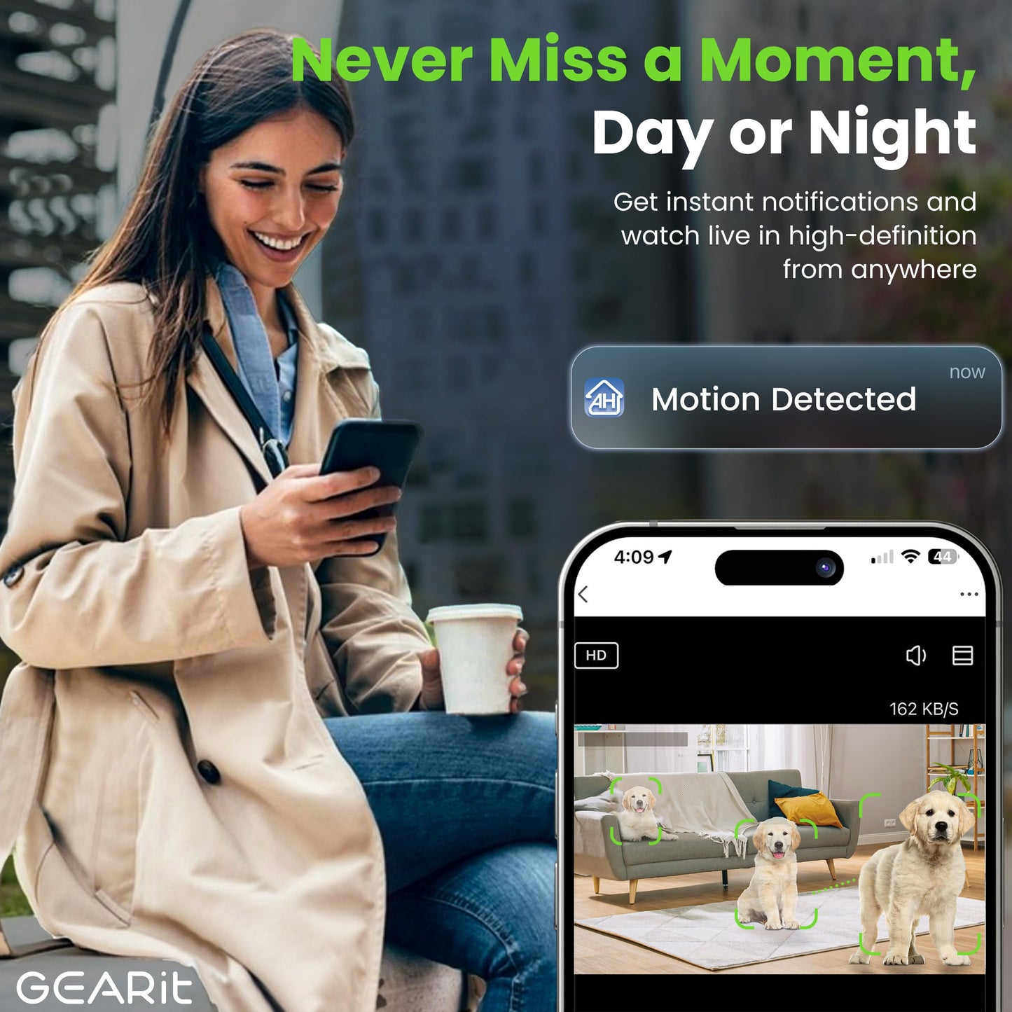 GEARit Baby Monitor with Camera & Audio 2K Video with Motion & Crying Detection, 2 Way Audio Easy WiFi Setup, Remote Monitoring - Easy to Set Crib Monitor with Adjustable Stand