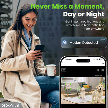 GEARit Baby Monitor with Camera & Audio 2K Video with Motion & Crying Detection, 2 Way Audio Easy WiFi Setup, Remote Monitoring - Easy to Set Crib Monitor with Adjustable Stand