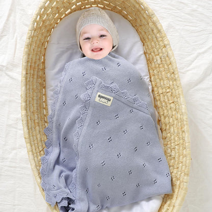mimixiong Cotton Baby Blanket Knitted Crochet Receiving Crib Nursery Swaddling Blankets for Newborn Baby Boy Girl Off White 30x40 Inch