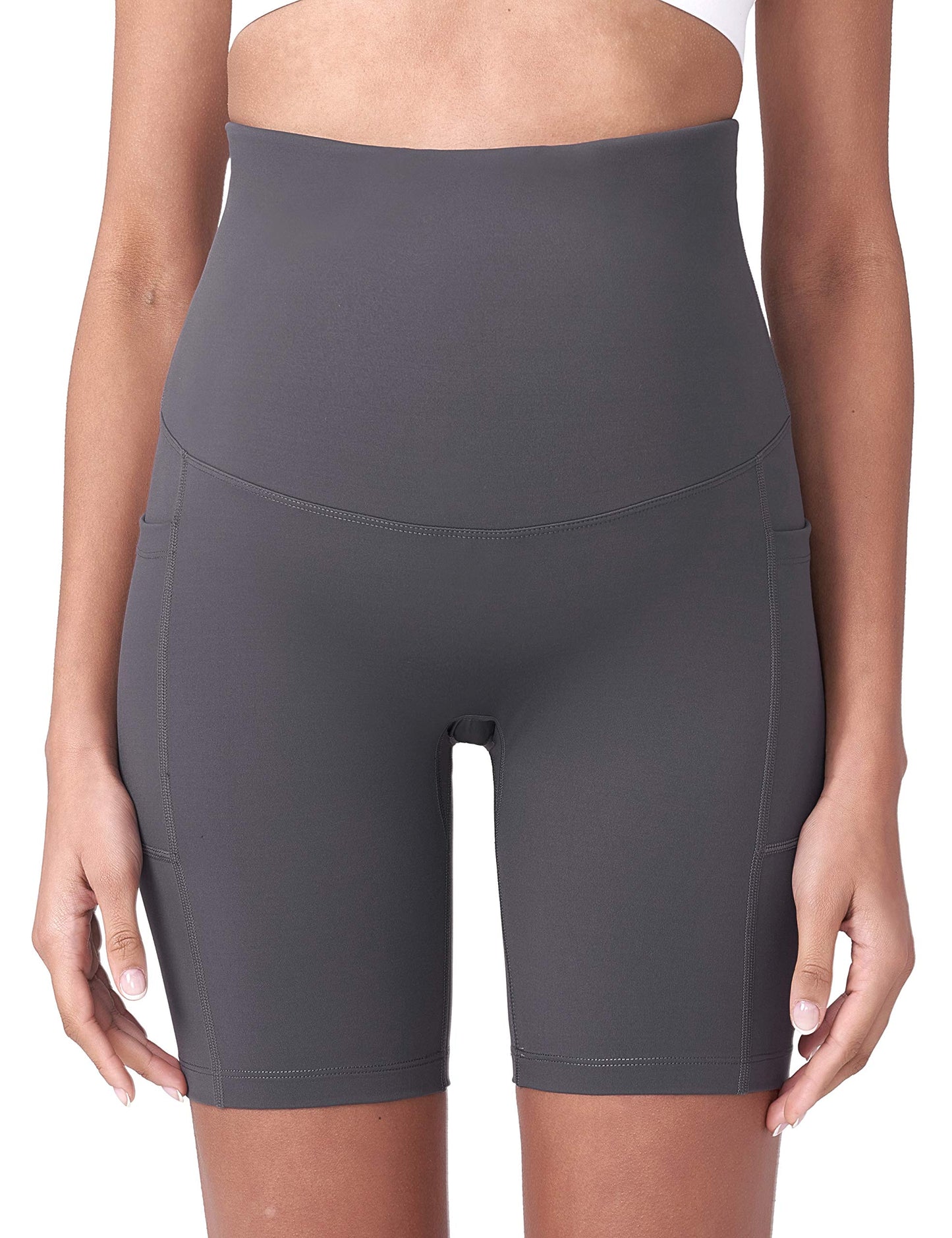 POSHDIVAH Women's Maternity Yoga Shorts Over The Belly Bump Summer Workout Running Active Short Pants with Pockets 5"/8"