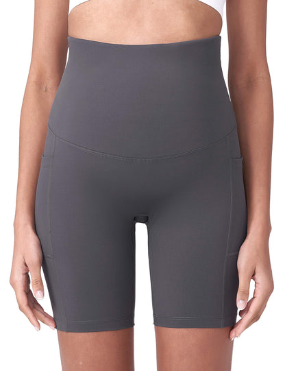 POSHDIVAH Women's Maternity Yoga Shorts Over The Belly Bump Summer Workout Running Active Short Pants with Pockets 5"/8"