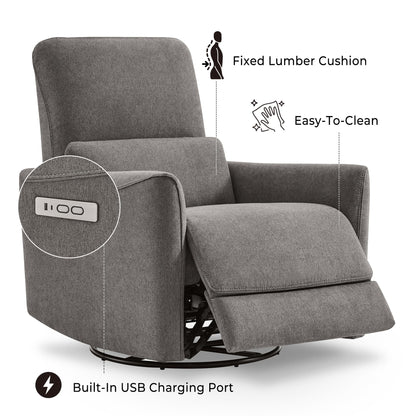 CHITA Power Recliner Chair Swivel Glider, FSC Certified Upholstered Living Room Nursery Reclining Sofa Chair with Lumbar Support, Linen