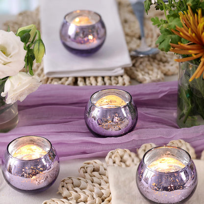 Volens Round Blue Votive Candle Holders Set of 12, Blue Wedding Centerpiece Table Decorations, Mercury Glass Tealight Candle Holder for Bridal Shower, Baby Shower & Home Decor