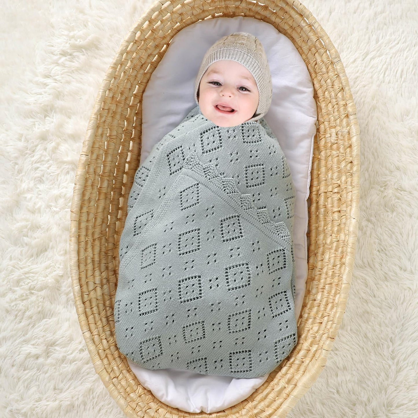 mimixiong Baby Swaddle Blanket 100% Cotton Gender Neutral Pointelle Receiving Blanket for Boys Girls Cuddle Stroller Crib Blanket (Oatmeal)