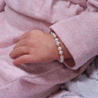 Cherished Moments Children's 14K Gold-plated over Sterling Silver Bracelet with White High-End Simulated Pearls for Babies, Infants, Toddlers, and Girls