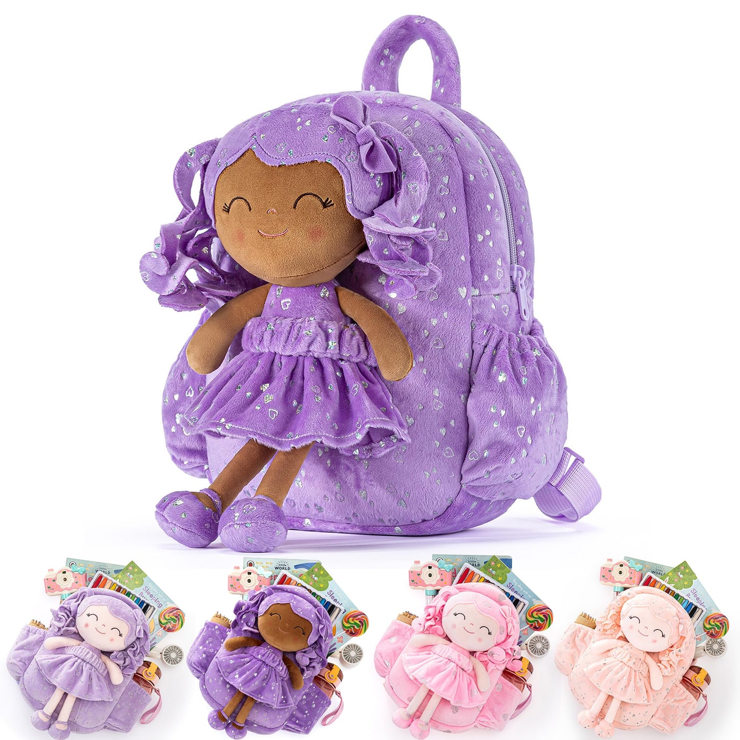 Gloveleya Toddler Backpack Baby Ballerina Girl Gifts Plush Curly Hair Ballet Backpack - Black Blonde 9 inches