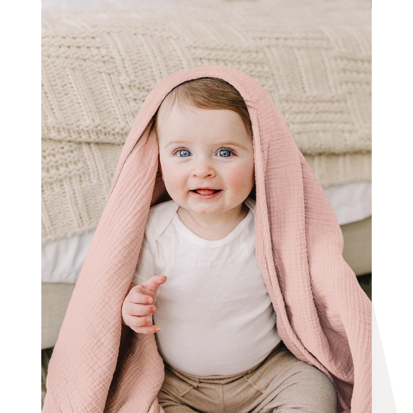 Konssy Muslin Baby Blankets for Girls Boys, 100% Cotton Crib Blanket for Infant Toddler, Super Soft and Lightweight Nursery Swaddling Wrap 40"x36" (Floral)
