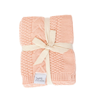 Knit Baby Blanket in Elegant Pattern, Organic Cotton Blankets for Crib or Stroller, Receiving Blankets - Salt White