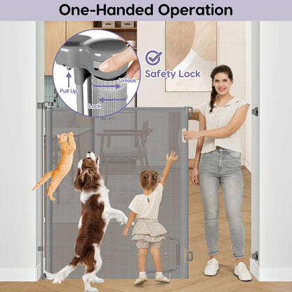 48 Inch Extra Tall Pet Gate Retractable Baby Gate with Cat Door - No Jumping Over, 55" Wide Retractable Dog Gate Indoor 4ft Extra Tall Cat Gate for Doorway Outdoor Deck Gate, White