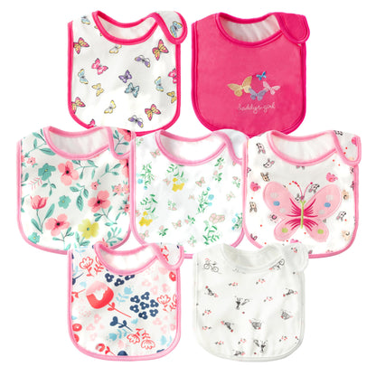 7Pcs Cotton Waterproof Baby Bibs Hook Loop Closure Newborn Bib Keepsake Baby Gift for Drooling Feeding Eating