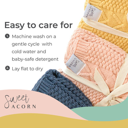 Knit Baby Blanket in Elegant Pattern, Organic Cotton Blankets for Crib or Stroller, Receiving Blankets - Salt White