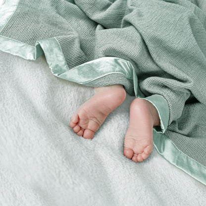 Swaddle Baby Blanket: Waffle Blanket with Satin Strim - Soft Breathable Toddler Blanket for Nursing Cover - Cotton Crib Blanket for Naptime（Cream）
