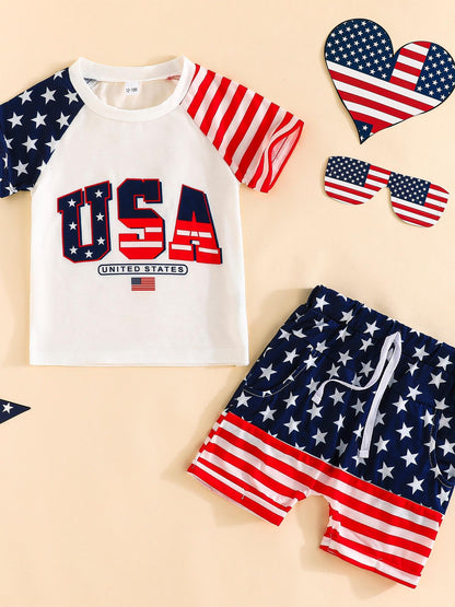 SUREPOCH Baby Boy Clothes Set Summer Toddler Short-Sleeve Shirt & Elastic Waist Shorts Set For Baby Boy Outfits
