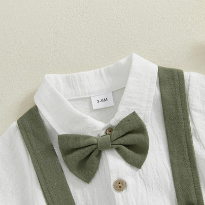 GOOCHEER Newborn Baby Boy Gentleman Outfit Suit Short Sleeve Bowtie Romper Jumpsuit Suspender Shorts Set Summer Dress Clothes