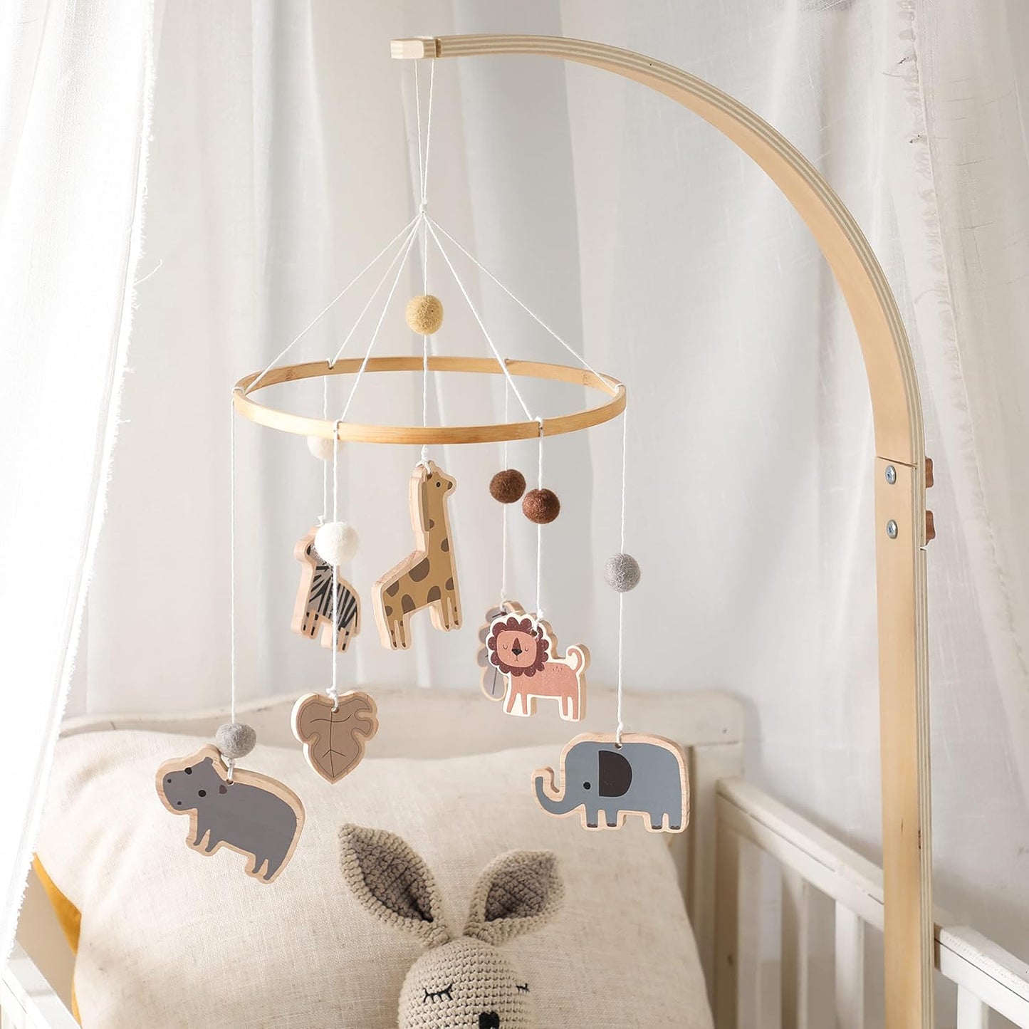 Wooden Crib Mobile Arm | Baby Crib Mobile Arm Wooden Holder | Rotatable Adjustable Anti Slip Attachment Clamp for Sturdy Mobile Hanger (Curved Arm)