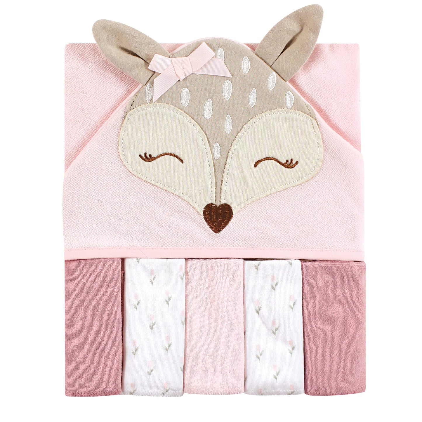 Hudson Baby Unisex Baby Hooded Towel and Five Washcloths, Modern Giraffe, One Size