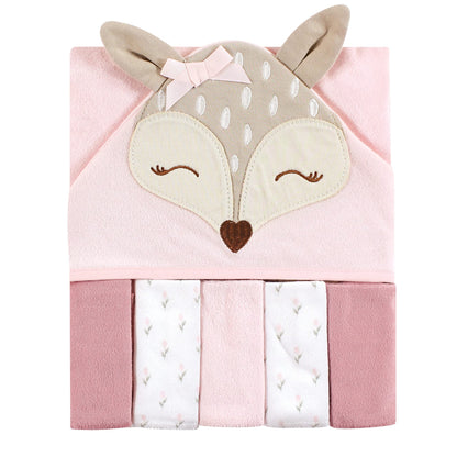 Hudson Baby Unisex Baby Hooded Towel and Five Washcloths, Modern Giraffe, One Size