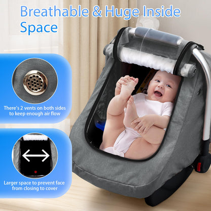 Waterproof Car Seat Cover Baby, 3D Mink Dot Infant Car Seat Cover with 2 Breathable Vents, Universal Carseat Canopy for Girls Boys, Baby Carrier Cover for All Seasons, Protect from Sunlight Rain