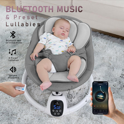 T TICCI Baby Swings for Infants, Smart Portable Baby Swing for Newborn, Bluetooth Infant Swing with Music Speaker, Remote Control Indoor Rocker with 5 Sway Speeds, 0-6 Months, Pink