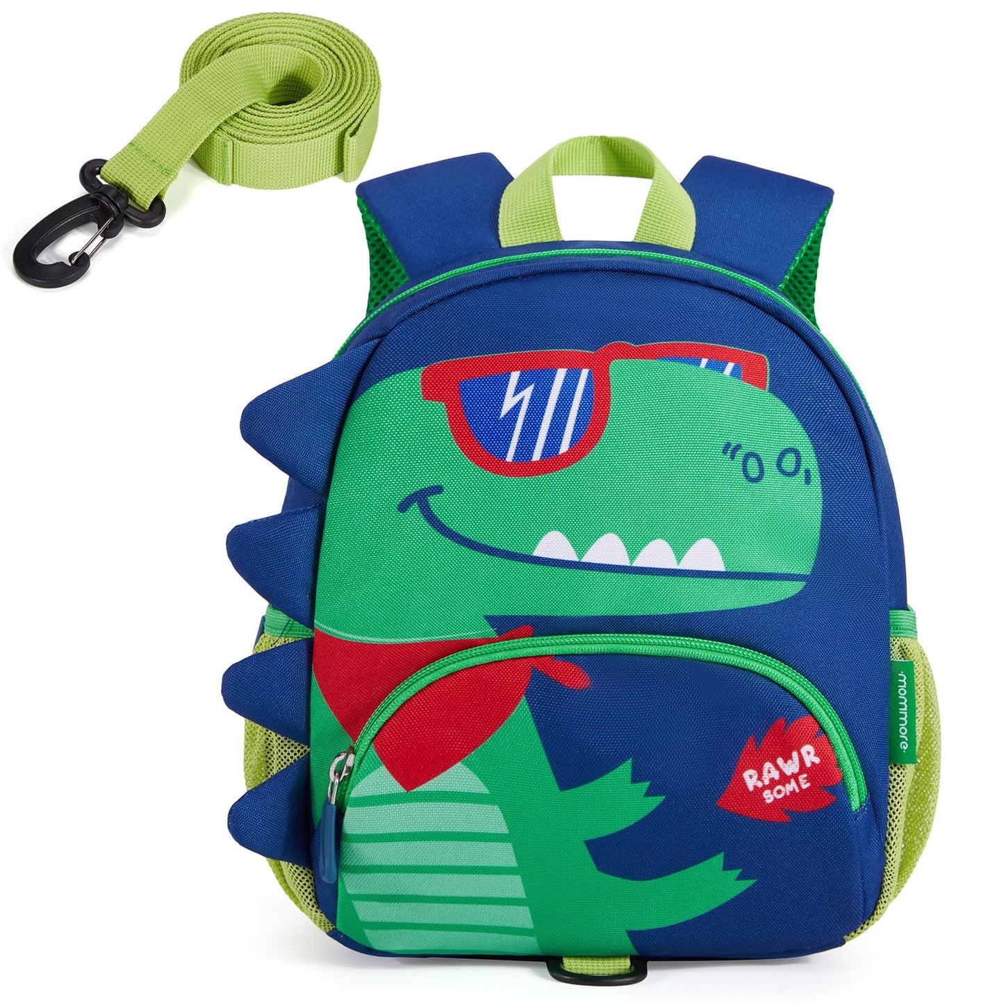 mommore Toddler Backpack for Boys 2-4, 3D Cartoon Mini Kids Travel Bag, Small Baby Backpack with Toddler Leash, Chest Buckle, Water-Resistant Pre-K Schoolbag, Dinosaur