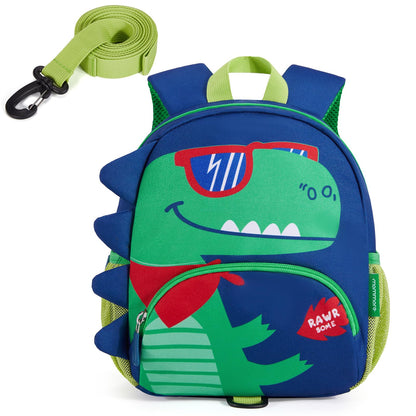 mommore Toddler Backpack for Boys 2-4, 3D Cartoon Mini Kids Travel Bag, Small Baby Backpack with Toddler Leash, Chest Buckle, Water-Resistant Pre-K Schoolbag, Dinosaur